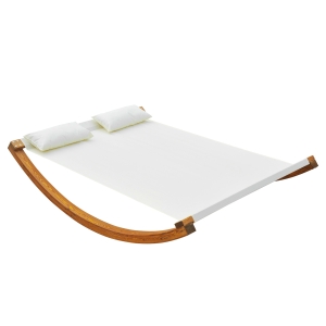 Outsunny Double Sun Lounger W/Wooden Frame-White