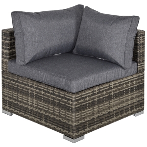 Outsunny Rattan Corner Sofa Garden Rattan Furniture Single Sofa Chair w/ Cushions