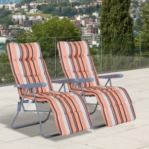 Outsunny 2Pc Folding Sun Loungers Set-Orange/Brown