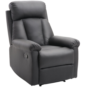 HOMCOM Poltrona Relax Reclinável Estofado em PU Poltrona de Sala de Estar com Apoio para os Pés Retrátil Encosto Alto Apoio para os Braços e Assento Acolchoado Grosso 80x97x107cm Preto
