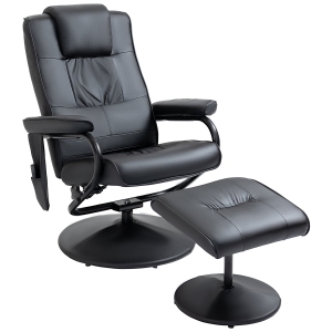 HOMCOM Poltrona de Massagem Elétrica com Banco para Apoiar os Pés Poltrona Relax Giratório Reclinável em até 145° com Controle Remoto e 10 Zonas de Massagem Estofado em PU 77x84x95cm Preto