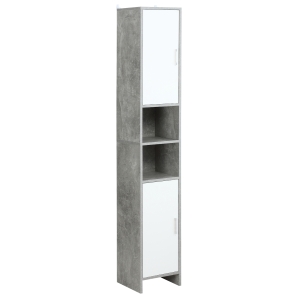 Kleankin Free-standing Tall Bathroom Storage Cabinet w/ 2 Cupboards 2 Open Compartments, Slim Bathroom Organizer Adjustable Shelves Elevated Base for Living Room, Grey