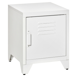 HOMCOM Mesa de Cabeceira de Metal para Dormitório Mesa Auxiliar com 1 Porta e Prateleira Inferior Ajustável em 5 Posições para Sala de Estar Escritório 40x40x50cm Branco