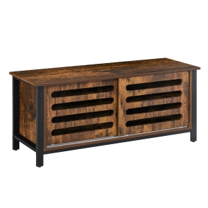 HOMCOM Industrial TV Stand for TVs up to 50 Inches, TV Cabinet with Sliding Doors, 4 Storage Shelves and Cable holes for Living Room Bedroom Hallway, Rustic Brown