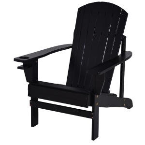 Outsunny Outdoor Classic Wooden Adirondack Deck Chair with Cup Holder - Black