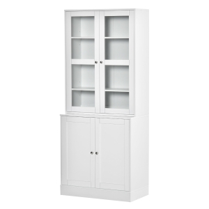 HOMCOM Vitrine para Sala de Estar Estante de Livros com 4 Portas e Prateleiras Superiores com Altura Ajustável Estilo Moderno Multiúso para Cozinha Escritório Dormitório 76x40x178,5 Branco