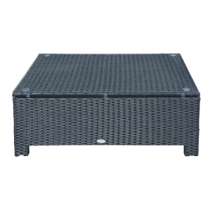 Outsunny Rattan Garden Furniture Coffee Table Patio Iron Frame Tempered Glass (Black)