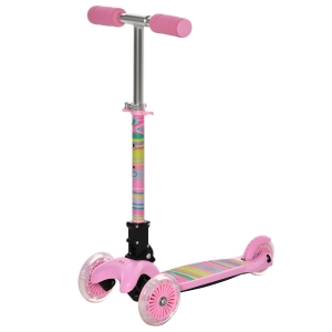 HOMCOM Trotinete para Crianças acima de 3 Anos Dobrável Trotinete com 3 Rodas com Luzes LED Guiador com Altura Ajustável e Freio Posterior Carga Máxima 50kg 54,7x32,5x59-69cm Rosa