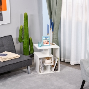 HOMCOM Wooden Side Table, 3 Tier End Table with Open Storage Shelves, Living Room Coffee Table Organiser Unit, White