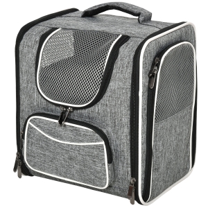 PawHut Mochila Transportadora para Gatos e Cães Pequenos Bolsa de Transporte para Animais de Estimação Dobrável Transpirável com Almofada Removível e Cinto de Segurança para Viagem 31x26x34cm Cinza