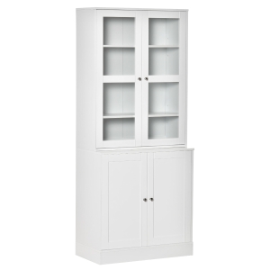 HOMCOM Modern Bookcase with Doors, Display Storage Cabinet with Adjustable Shelves for Living Room, Study, Office, White
