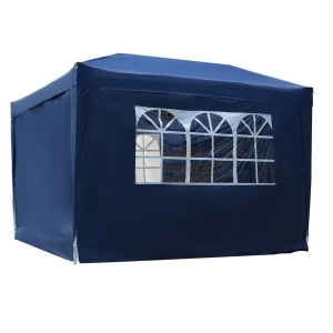 Outsunny 3 x 3 Meters Pop Up Water Resistant Gazebo Wedding Camping Party Tent Canopy Marquee - Blue + Free Carry Bag + 2 walls 2 windows