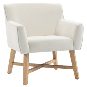 HOMCOM Poltrona de Sala de Estar Estofada em Veludo Poltrona Relax Moderna com Apoio para os Braços Acolchoados Pés de Madeira e Base Cruzada para Dormitório 67x65x74cm Branco Creme