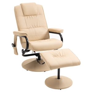 HOMCOM Poltrona de Massagem Elétrica com Banco para Apoiar os Pés Poltrona Relax Giratório Reclinável em até 145° com Controle Remoto e 10 Zonas de Massagem Estofado em PU 77x84x95cm Bege