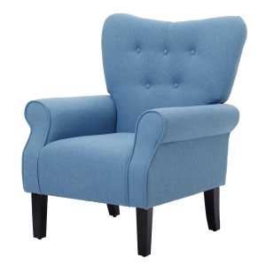 HOMCOM Poltrona de Sala de Estar Estofada Poltrona Relax com Apoio para os Braços Assento Acolchoado e Pés de Madeira Estilo Moderno para Dormitório 78x74x97cm Azul Claro