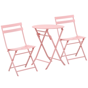 Outsunny 3 Pieces Patio Bistro Conversation Coffee Set Foldable Garden Table & Chair for Outdoor Yard Porch Poolside Balcony Pink