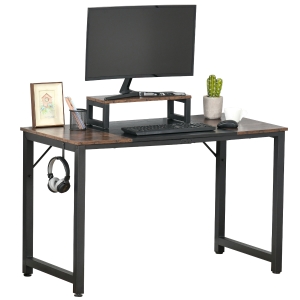 Bureau design industriel support écran intégré noir boisé