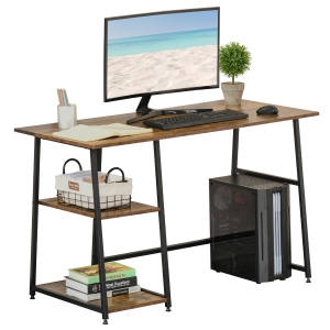 Bureau informatique industriel 2 étagères aspect vieux bois acier noir