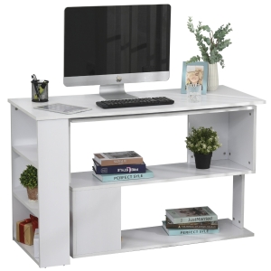 Homcom Bureau Informatique Modulable en Bois Blanc 120L x 110l x 74H cm