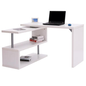 Homcom Bureau Informatique en Métal Chromé Blanc