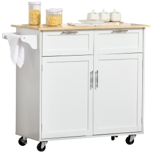 Desserte îlot de cuisine multi-rangement aspect bois blanc hévéa