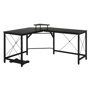 HOMCOM L-Shaped Corner Computer Office Desk PC Table Workstation with Mobile CPU Stand, Black Wood Grain
