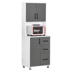 Homcom Armoire de Cuisine Multi-Rangements bicolore chêne clair et noir 90 x 39 x 169 cm