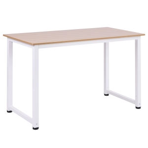 HOMCOM Computer Desk PC Writing Table Home Office Workstation Adjustable Feet Stable Work Study w/ Metal Frame Oak White