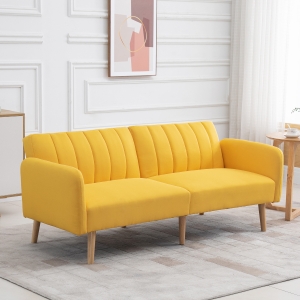 HOMCOM Sofá Cama de 2 Lugares com Encosto Ajustável em 3 Posições Apoio para os Braços Desmontável e Pés de Madeira Sofá Duplo Moderno para Sala de Estar Escritório 173x75x73cm Amarelo