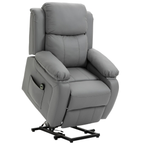 HOMCOM Poltrona Relax Levanta Pessoas com Controle Remoto Reclinação Elétrica de 160° Apoio para os Pés Encosto Estofado em PU e Bolsos Laterais 76x90x105cm Cinza