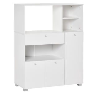 HOMCOM Aparador Auxiliar para Microondas Buffet de Cozinha com 2 Armários com Portas 1 Gaveta e Prateleiras de Armazenamento 90x40x120cm Branco