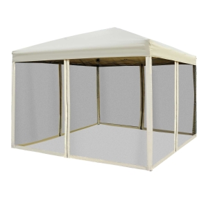 Outsunny Tenda Dobrável 3x3 para Exterior Tenda Portátil de Jardim com Mosquiteiras Bolsa de Transporte Estrutura de Aço e Tecido Oxford Resistente para Festas Acampamento Bege
