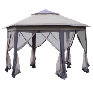 Outsunny Hexagon Patio Gazebo Pop Up Gazebo Outdoor Double Roof Instant Shelter with Netting 4.05mx4.05m