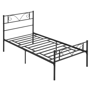 HOMCOM Estrutura de Cama Individual de Metal 31cm para Colchão 90x190cm com Cabeceira com Forma de Mariposa Estrutura de Cama com Espaço em Baixo de Armazenamento 95x196x100cm Preto