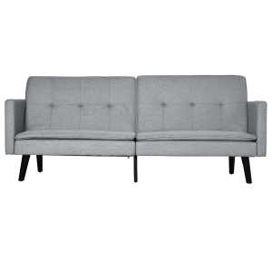 HOMCOM Sofá Cama de 3 Lugares Estofado em Tecido com Encosto Ajustável em 3 Posições e Pés de Madeira Sofá Moderno para Sala de Estar Escritório 198x81x81cm Cinza
