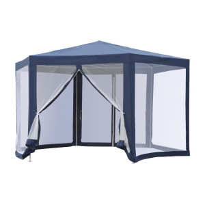 Outsunny Netting Gazebo Hexagon Tent Patio Canopy Outdoor Shelter Party Activities Shade Water Resistant (Blue)