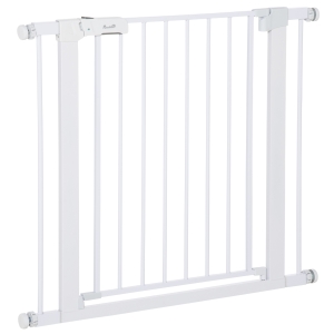 PawHut Barreira de Segurança para Cães Animais de Estimação 75-96cm para Escadas Portas e Corredores com Fechamento Automático Altura 76cm Branco