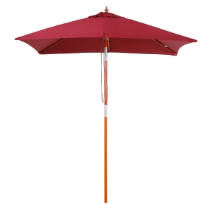 Outsunny Wooden Patio Umbrella Market Parasol Outdoor Sunshade 6 Ribs Wine Red