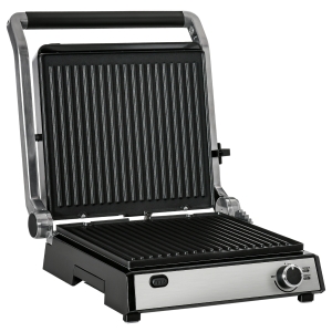 HOMCOM Health Grill & Panini Press 2000W w/ Non-Stick Plate Drip Tray Spatula 180° Open