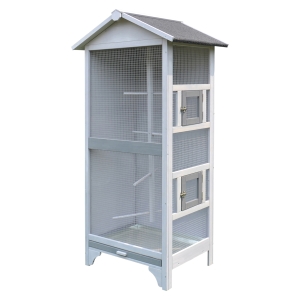 PawHut Wooden Outdoor Bird Cage Large Play House Removable Bottom Tray 2 Doors 4 Perch