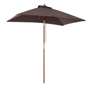 Outsunny Wooden Patio Umbrella Market Parasol Outdoor Sunshade 6 Ribs Coffee