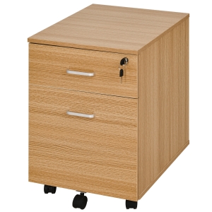 Vinsetto Cajonera de Oficina con 2 Cajones Espacio para Documentos en Tamaño A4 5 Ruedas Cerradura y Frenos 40x49x58 cm Natural