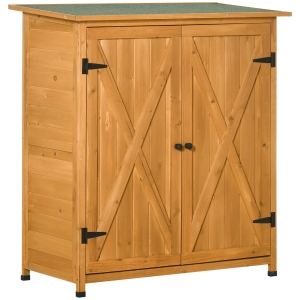 Outsunny Fir Wood Large Garden Shed Outdoor Storage w/ Shelves Tool Storage, Natural