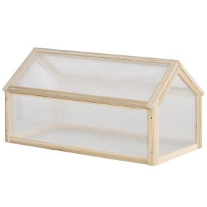 Outsunny Wood Cold Frame Greenhouse Garden Polycarbonate Grow House for Plants, Natural