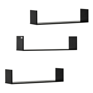 HOMCOM 3 PCs U-Shaped Floating Shelves Wall Mount Bookshelf for Bedroom Kitchen, Black