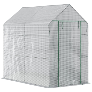 Outsunny Estufa de Jardim Estufa Caseira com 4 Prateleiras Porta Enrolável Cobertura de PE 140g/m² e Estrutura de Aço para Cultivos de Plantas Flores 120x186x190cm Branco