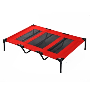 PawHut Cama para Animais de Estimação Cama Elevada para Cães Gatos com Tecido Transpirável para Dormir Relaxar Exterior Jardim Terraço 122x92x23cm Vermelho