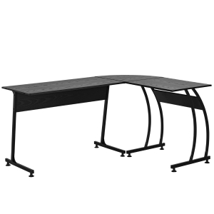 HOMCOM L Shape Computer Desk Corner Display Table Laptop Study Desk Minimalist Space Saving Wood Steel Gaming PC Workstation for Home Office 112.5x152x74cm Black
