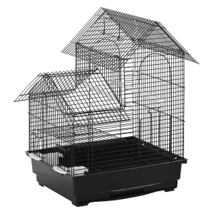 PawHut Jaula para Pájaros de Metal con Comederos Perchas Columpio y Bandeja Extraíble para Canarios Periquitos 39x34x47 cm Negro
