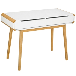 HOMCOM 2 Drawer Dressing Vanity Table with Wood Legs Dresser Makeup Desk for Home Bedroom, Natural Wood Colour White